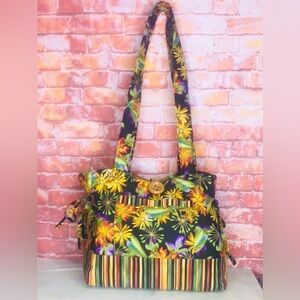 Colorful Handmade Floral and Dragonfly Soft Tote Bag